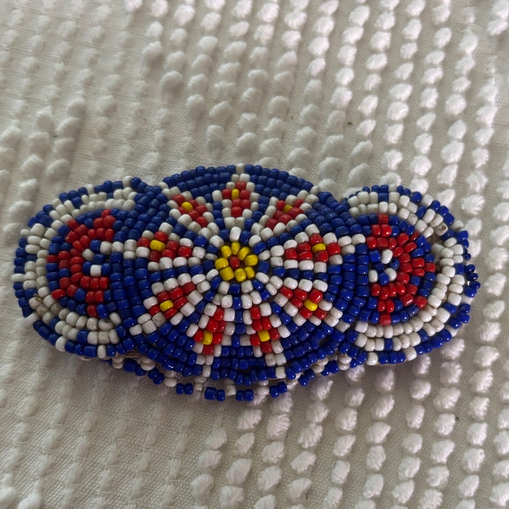 Native American Handmade Blue Beaded Floral Barrette